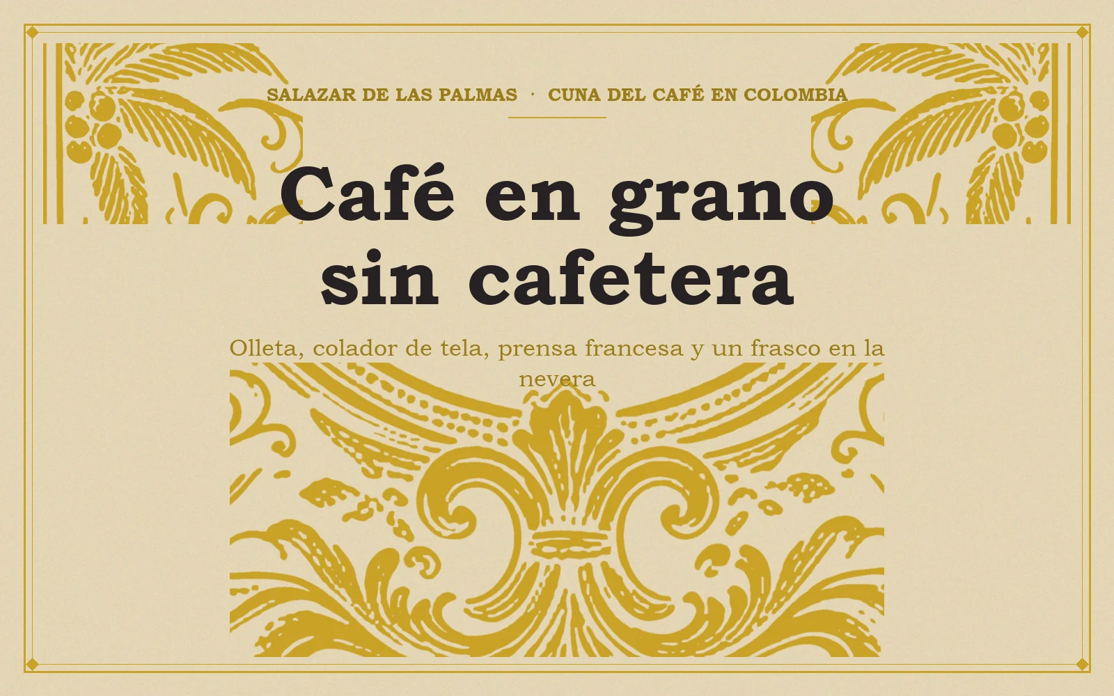 Ilustración: la mano que bendice con una rama de café y el título Café sin cafetera