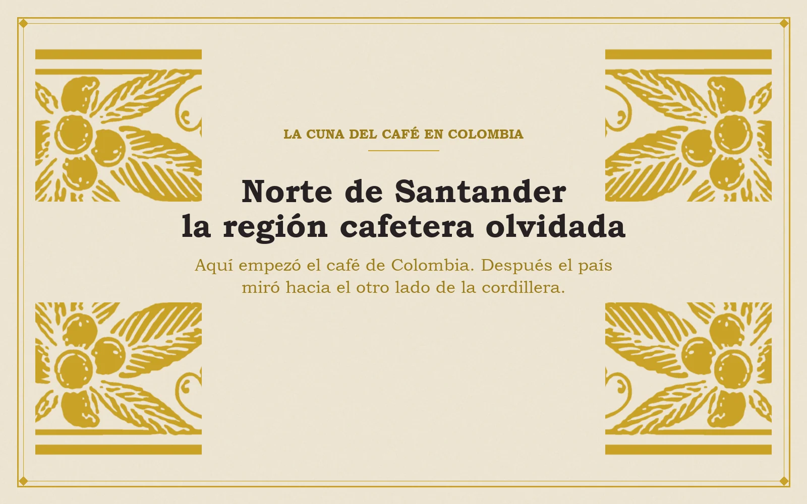 Ilustración con ramas de café en oro sobre fondo marfil y el título Norte de Santander, la región cafetera olvidada