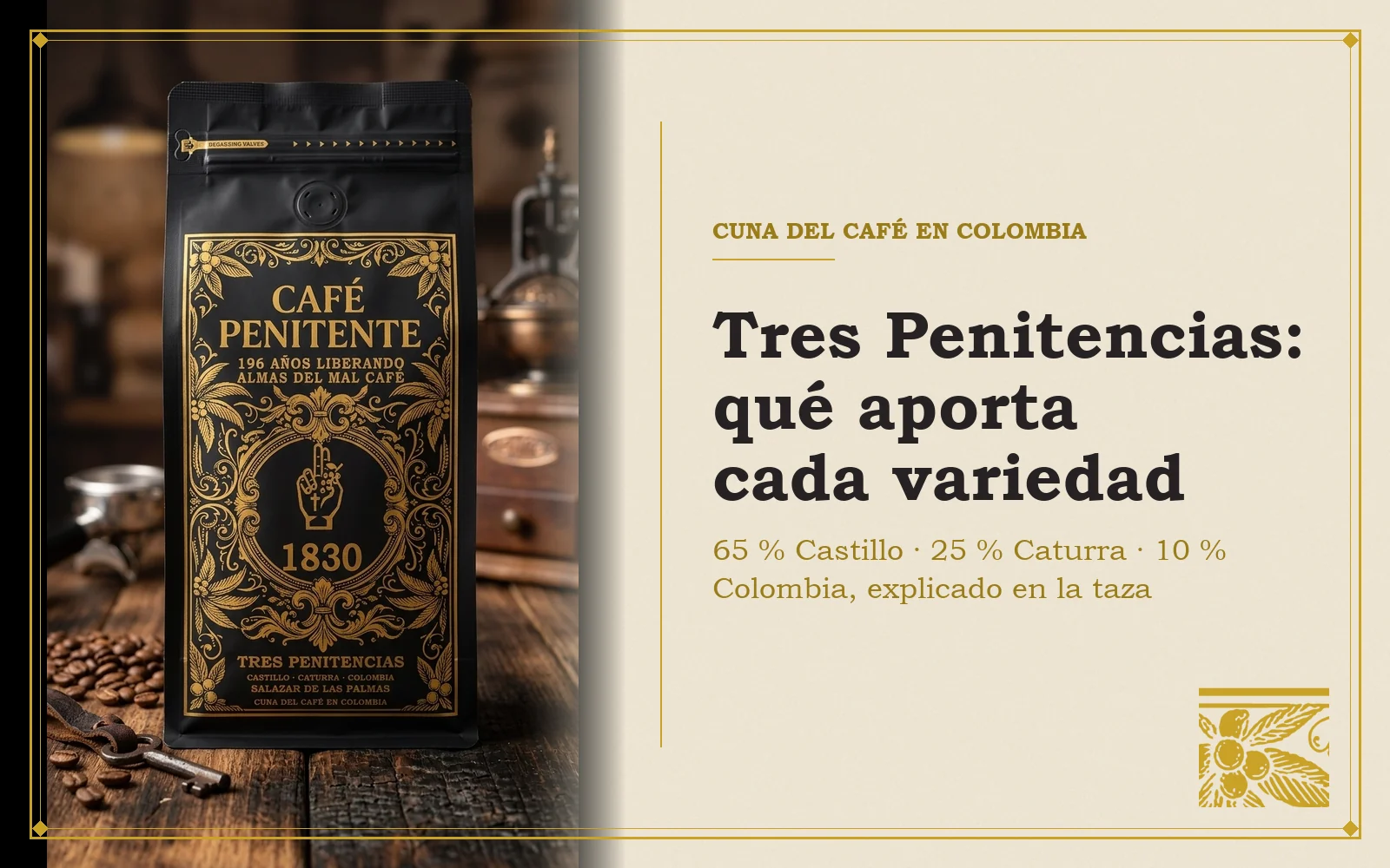 Bolsa de Tres Penitencias junto al título del artículo, qué aporta cada variedad a la mezcla